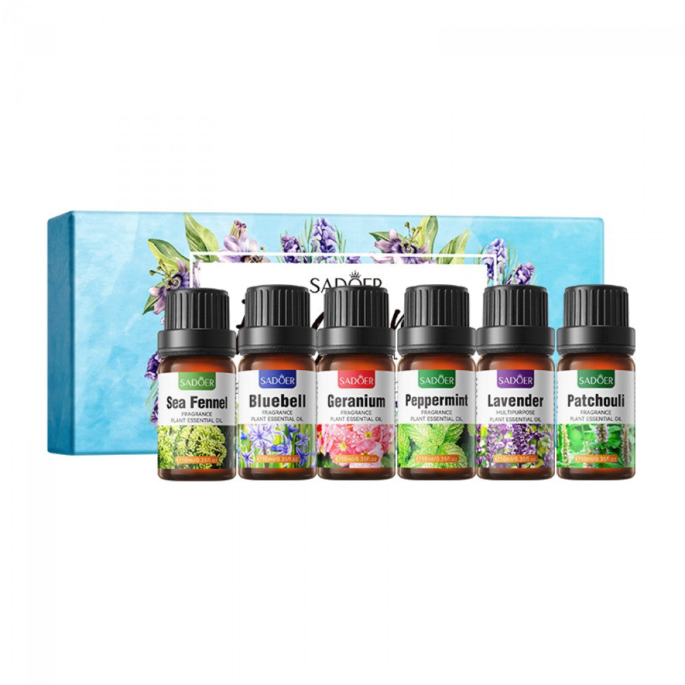 SADOER Fragrance Essential Oil Set 6pcs (Lavender, Mint, Sea Fennel, Geranium, Bluebell, Patchouli) 6*10ml