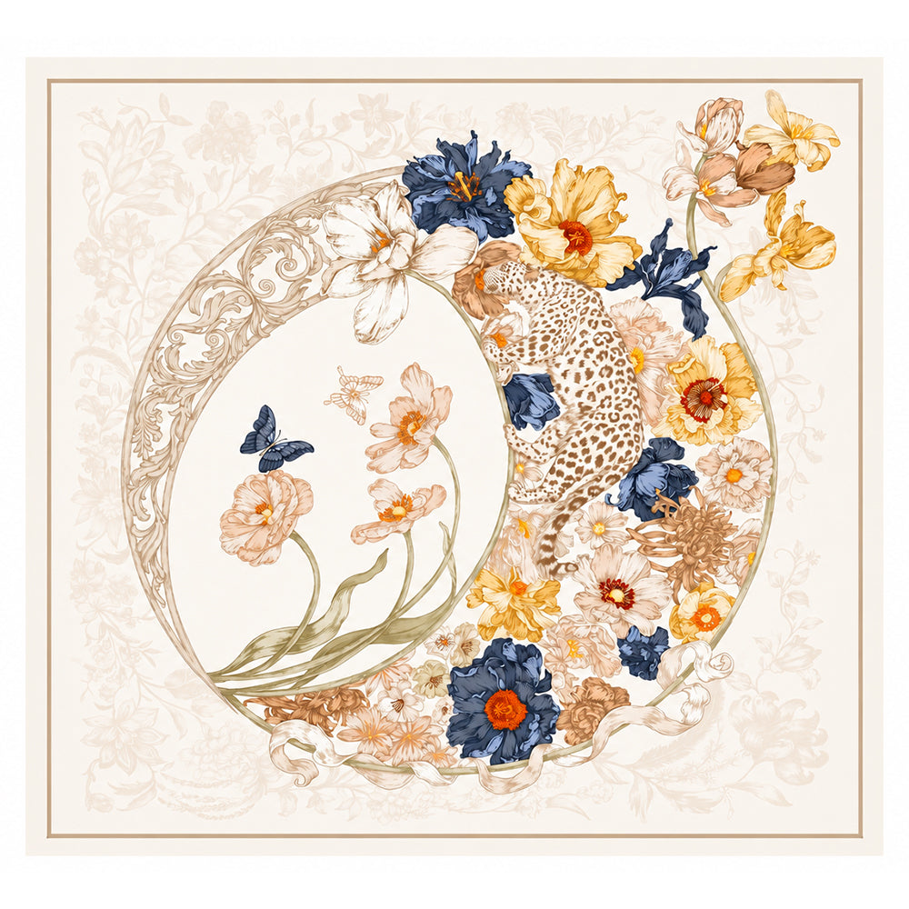 Secret Garden Scarf, Ivory, 90 cm x 90 cm, 100% Silk
