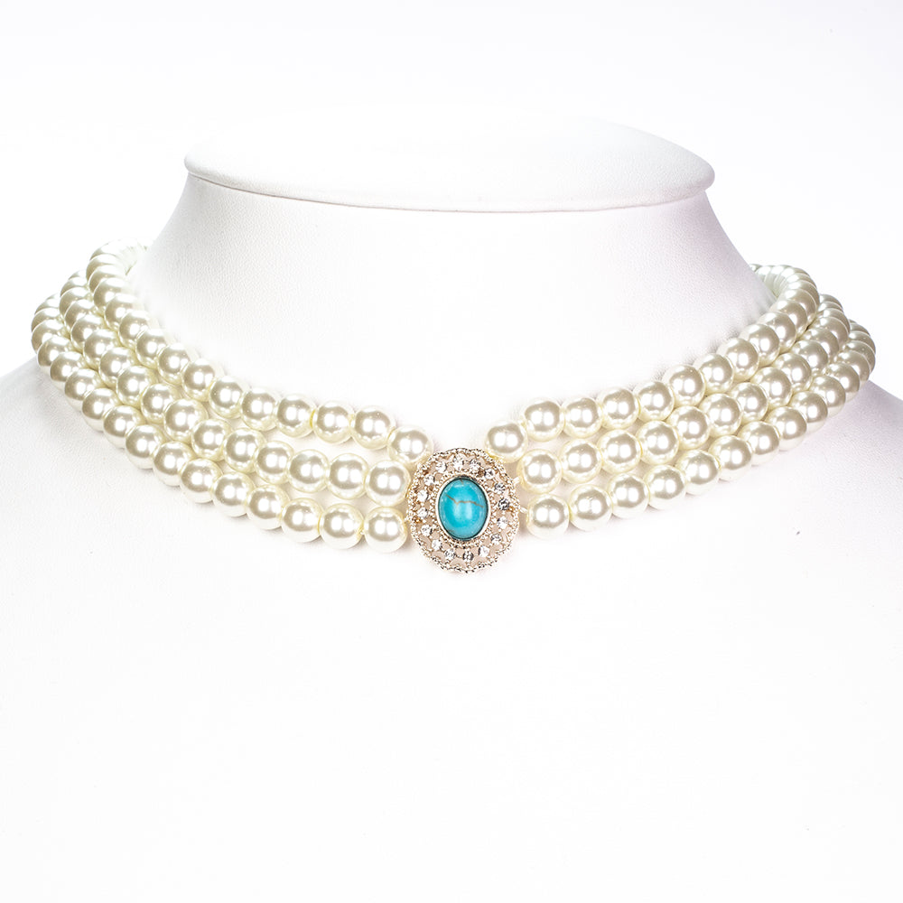 Pozlacená slitina - Sada se Skleněná Perla a Tyrkysem - Karátové číslo: 65.9. přibližná hmotnost: 115 gramů ( Náhrdelník+Náušnice )