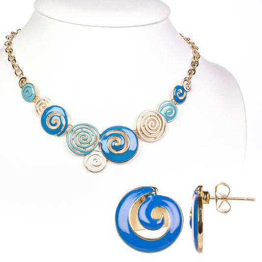 Pozlacená slitina - Sada se Smaltem přibližná hmotnost: 35.29 gramů ( Náhrdelník+Náušnice )