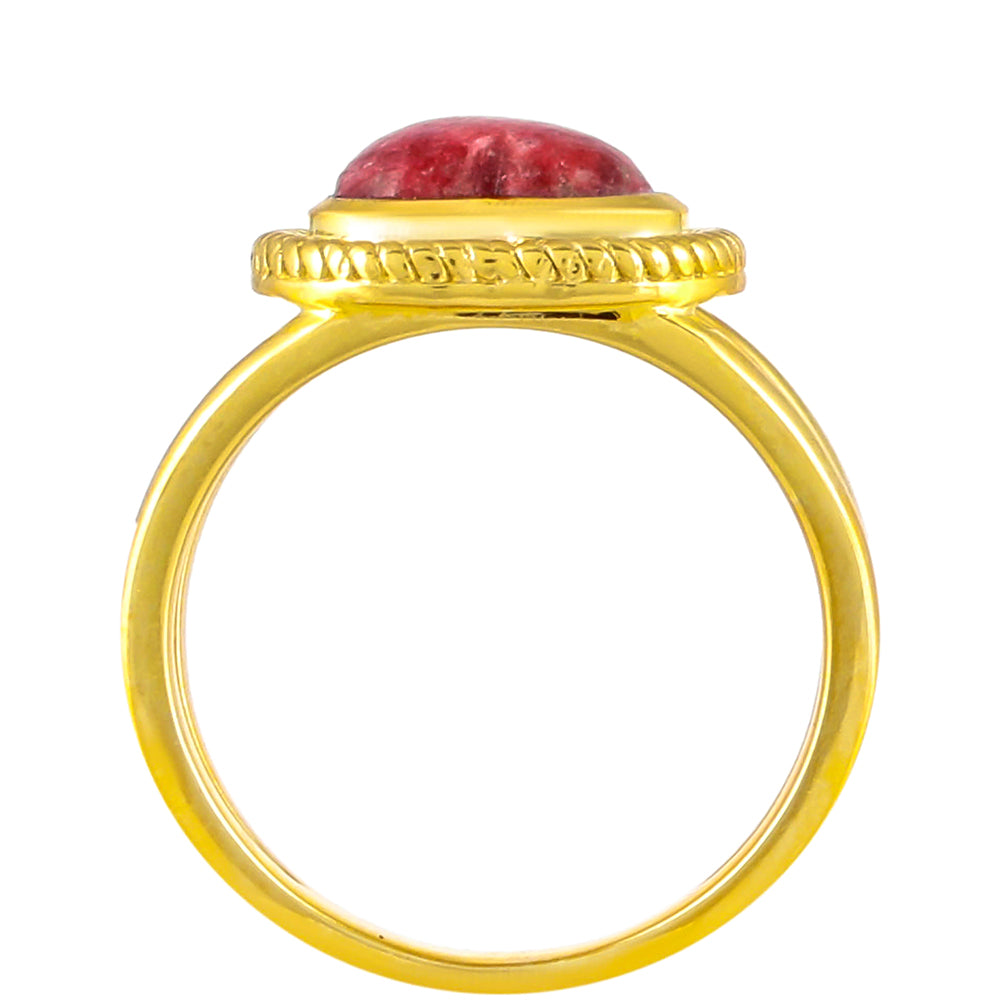 Pozlacené Stříbro 925/1000 - Prsten s Thulitem - Karátové číslo: 2.72. přibližná hmotnost: 5.49 gramů