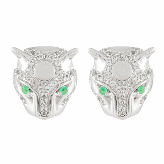 Stříbro 925/1000 - Náušnice s Brazilským Smaragdem a Bílým Topazem - Karátové číslo: 1.11. přibližná hmotnost: 9.76 gramů