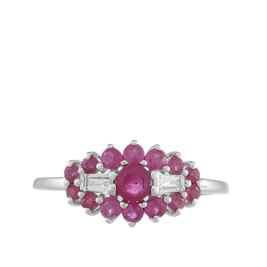 Stříbro 925/1000 - Prsten s Thajským Rubínem a Bílým Topazem - Karátové číslo: 1.1. přibližná hmotnost: 2.18 gramů