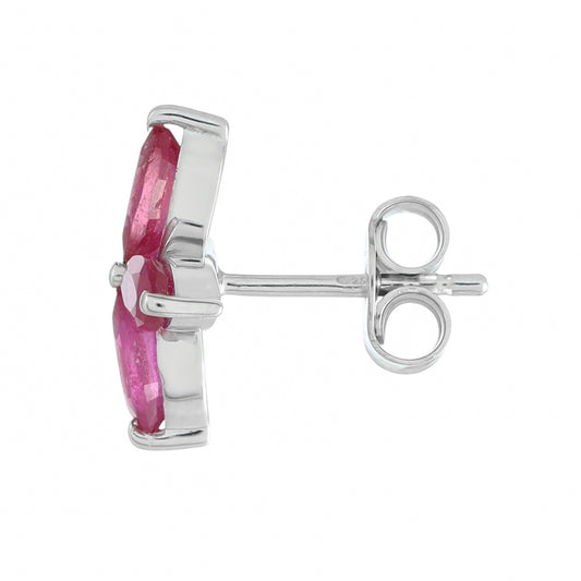 Stříbro 925/1000 - Náušnice s Thajským Rubínem - Karátové číslo: 2.76. přibližná hmotnost: 2.4 gramů
