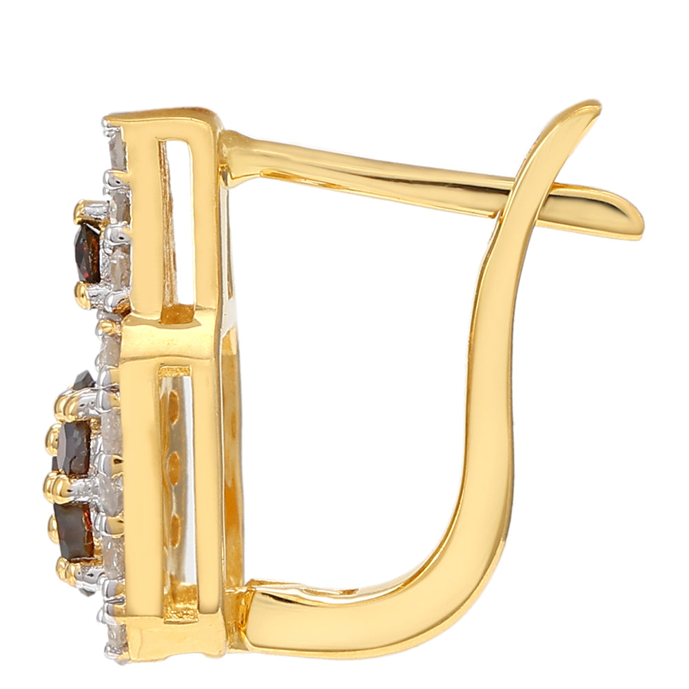 Pozlacené Stříbrné Náušnice s Červeným Diamantem a Bílým Diamantem