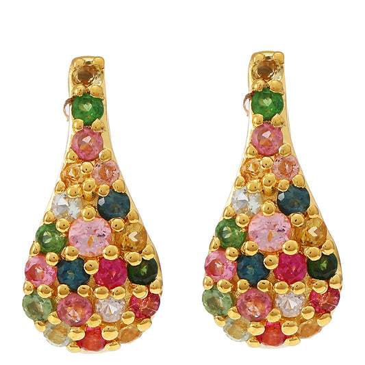 Pozlacené Stříbro 925/1000 - Náušnice s Duhovým Turmalínem z Pelmadulla - Karátové číslo: 0.77. přibližná hmotnost: 2.56 gramů