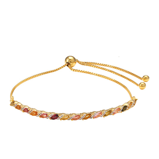 Pozlacené Stříbro 925/1000 - Náramek s Duhovým Turmalínem z Pelmadulla a Bílým Topazem - Karátové číslo: 1.64. přibližná hmotnost: 4.43 gramů