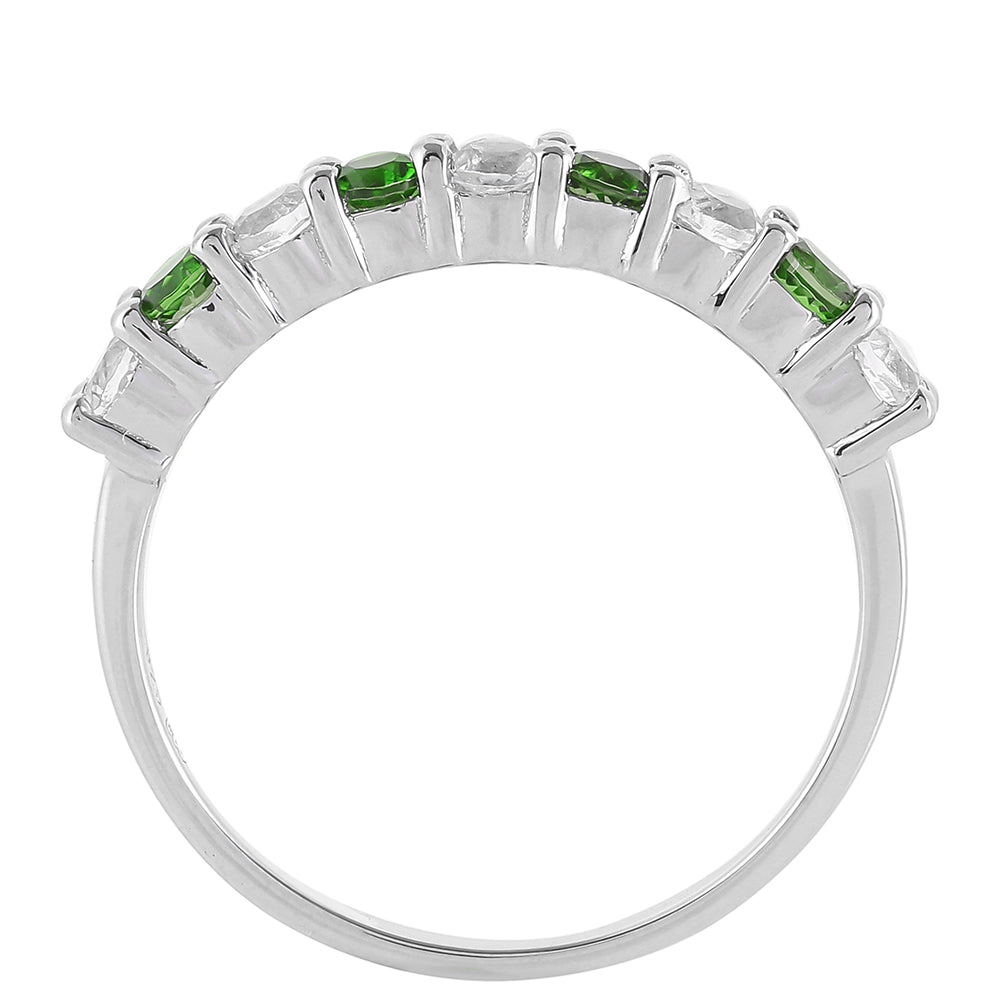 Stříbro 925/1000 - Prsten s Chromovým Diopsidem a Bílým Topazem - Karátové číslo: 0.71. přibližná hmotnost: 1.74 gramů