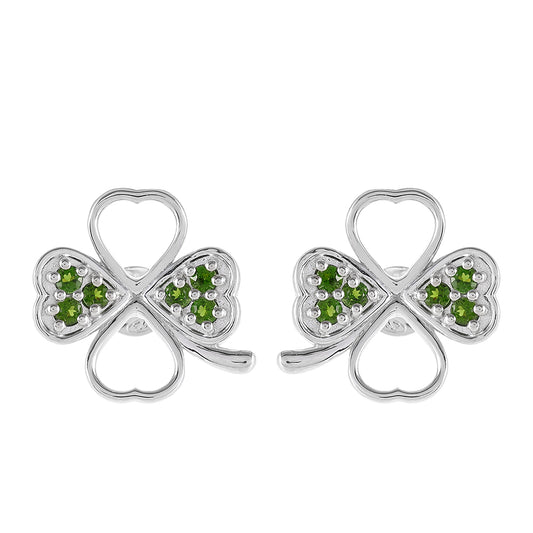 Stříbro 925/1000 - Náušnice s Chromovým Diopsidem - Karátové číslo: 0.43. přibližná hmotnost: 3.27 gramů