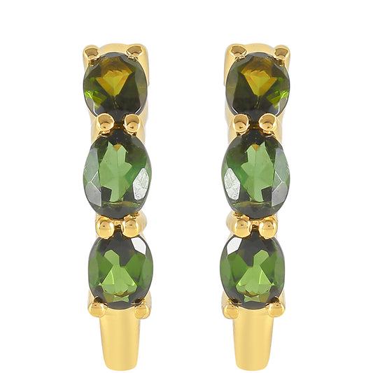 Pozlacené Stříbro 925/1000 - Náušnice se Zeleným Turmalínem - Karátové číslo: 1.11. přibližná hmotnost: 2.47 gramů