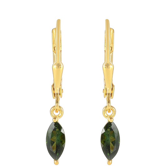 Pozlacené Stříbro 925/1000 - Náušnice se Zeleným Turmalínem - Karátové číslo: 0.74. přibližná hmotnost: 1.33 gramů