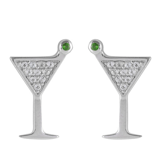 Stříbrné Náušnice s Chromovým Diopsidem a Bílým Topazem