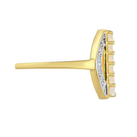 Pozlacený Stříbrný Prsten s Duhovým Měsíčním Kamenem a Bílým Topazem