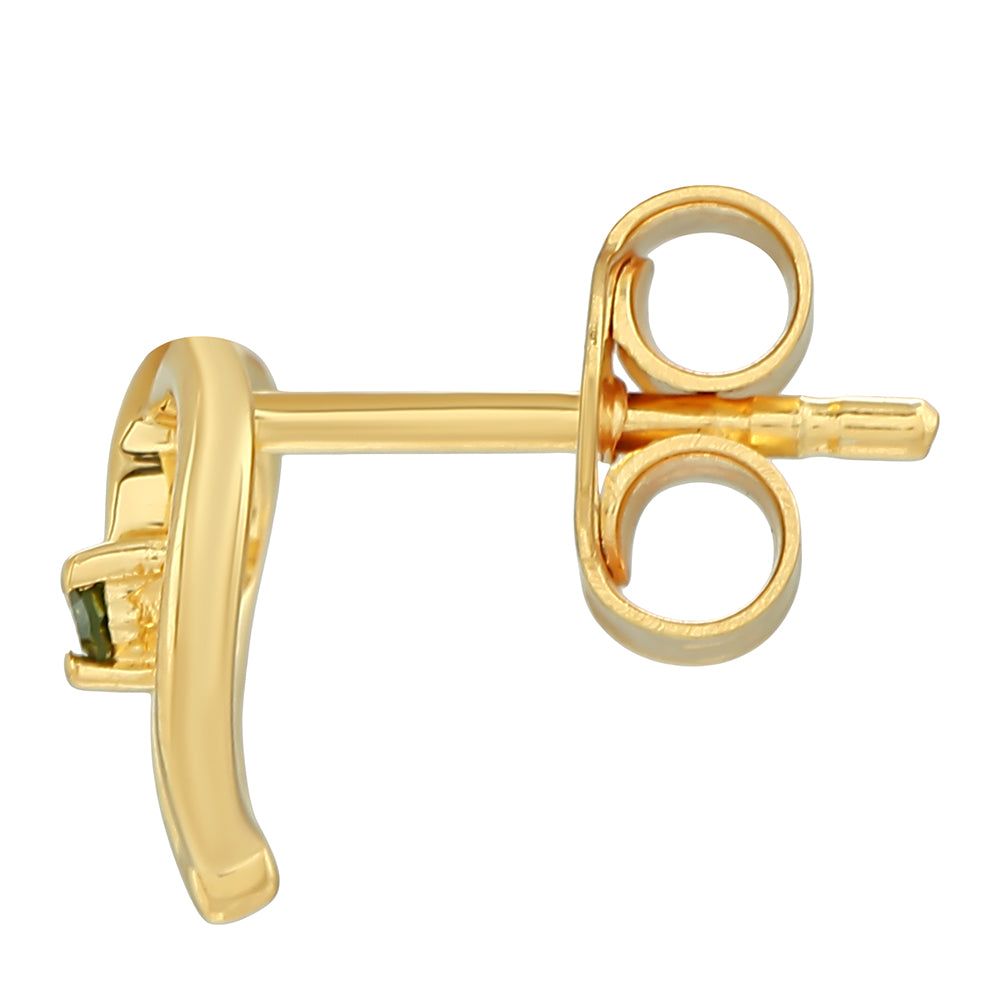 Pozlacené Stříbro 925/1000 - Náušnice se Zeleným Diamantem - Karátové číslo: 0.03. přibližná hmotnost: 1.25 gramů