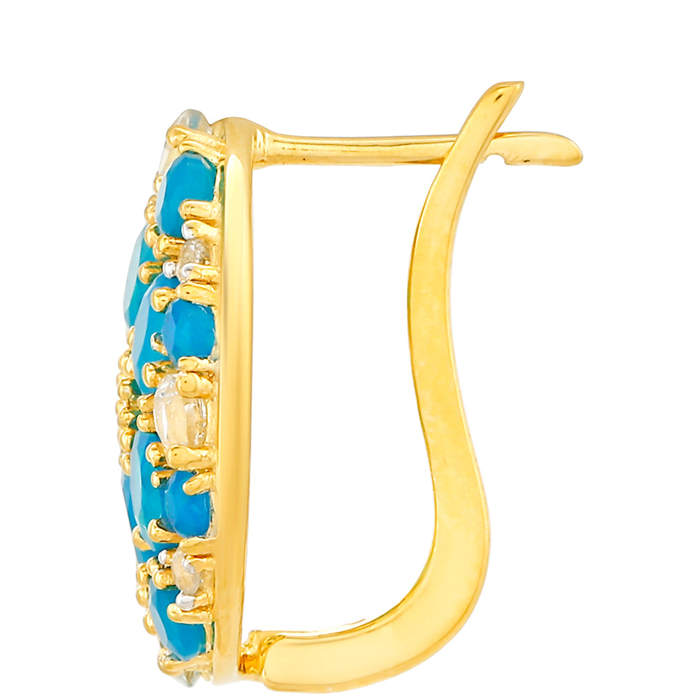 Pozlacené Stříbrné Náušnice s etiopským Paraiba modrým opálem a Bílým Topazem