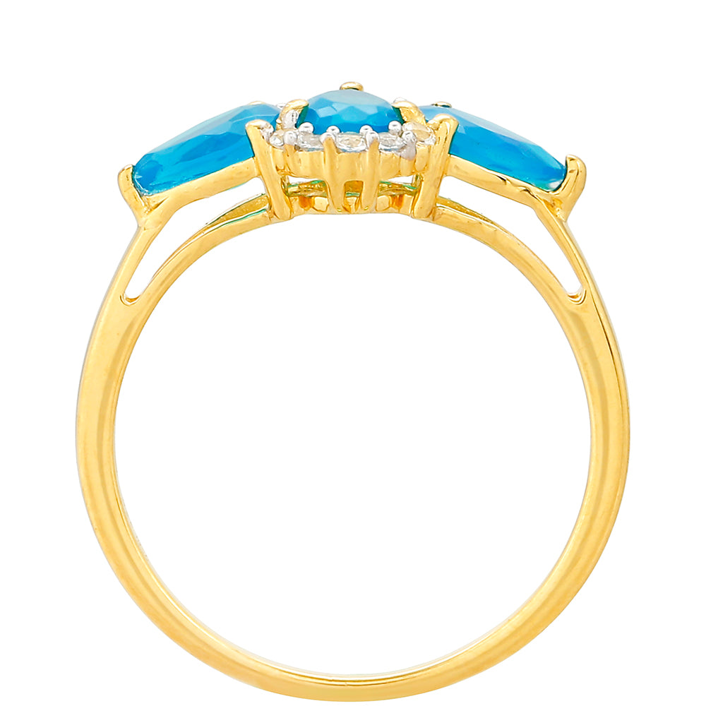 Pozlacené Stříbro 925/1000 - Prsten s etiopským Paraiba modrým opálem a Bílým Topazem - Karátové číslo: 1.07. přibližná hmotnost: 1.87 gramů