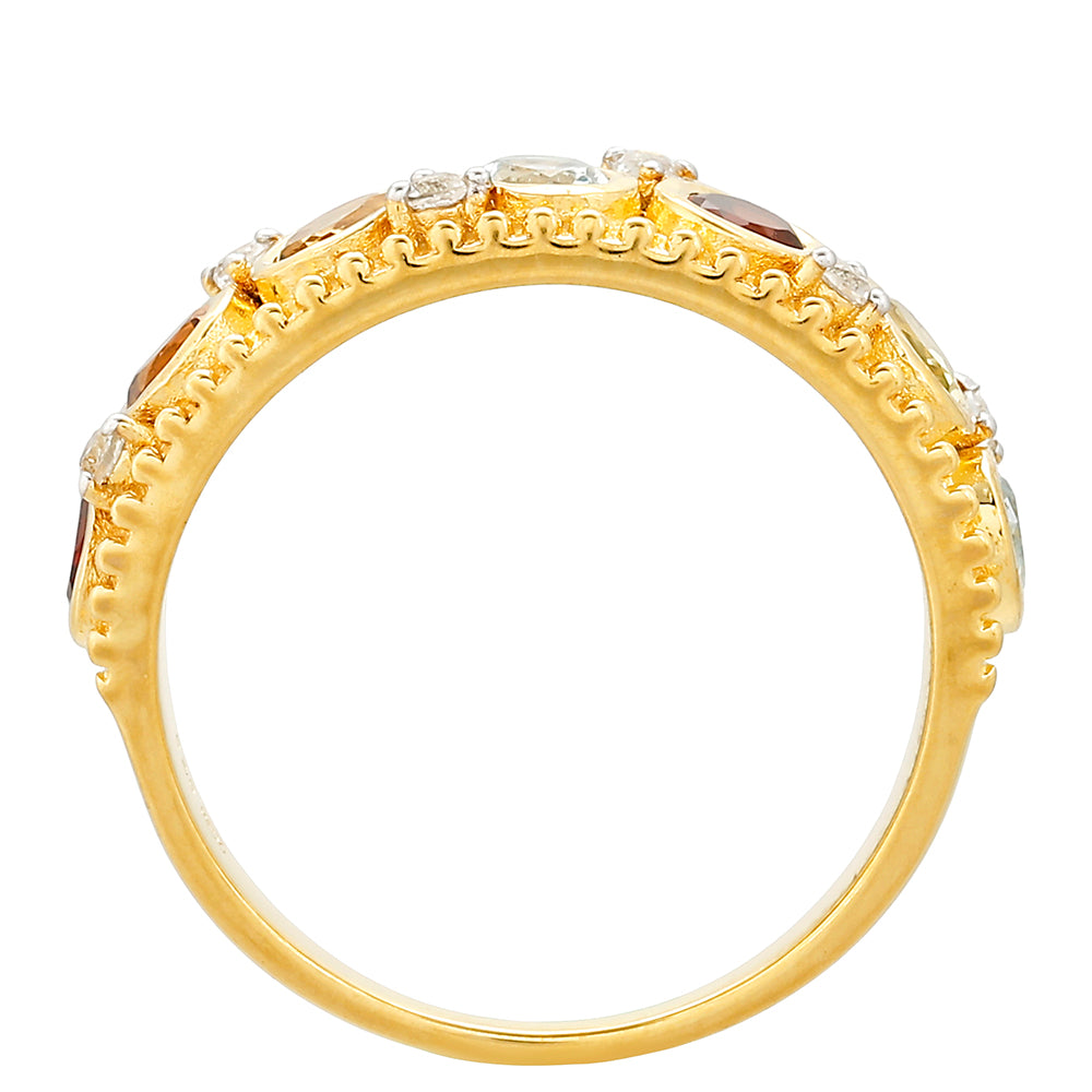 Pozlacené Stříbro 925/1000 - Prsten s Granátem a Citrínem z Madeiry - Karátové číslo: 1.47. přibližná hmotnost: 4.54 gramů