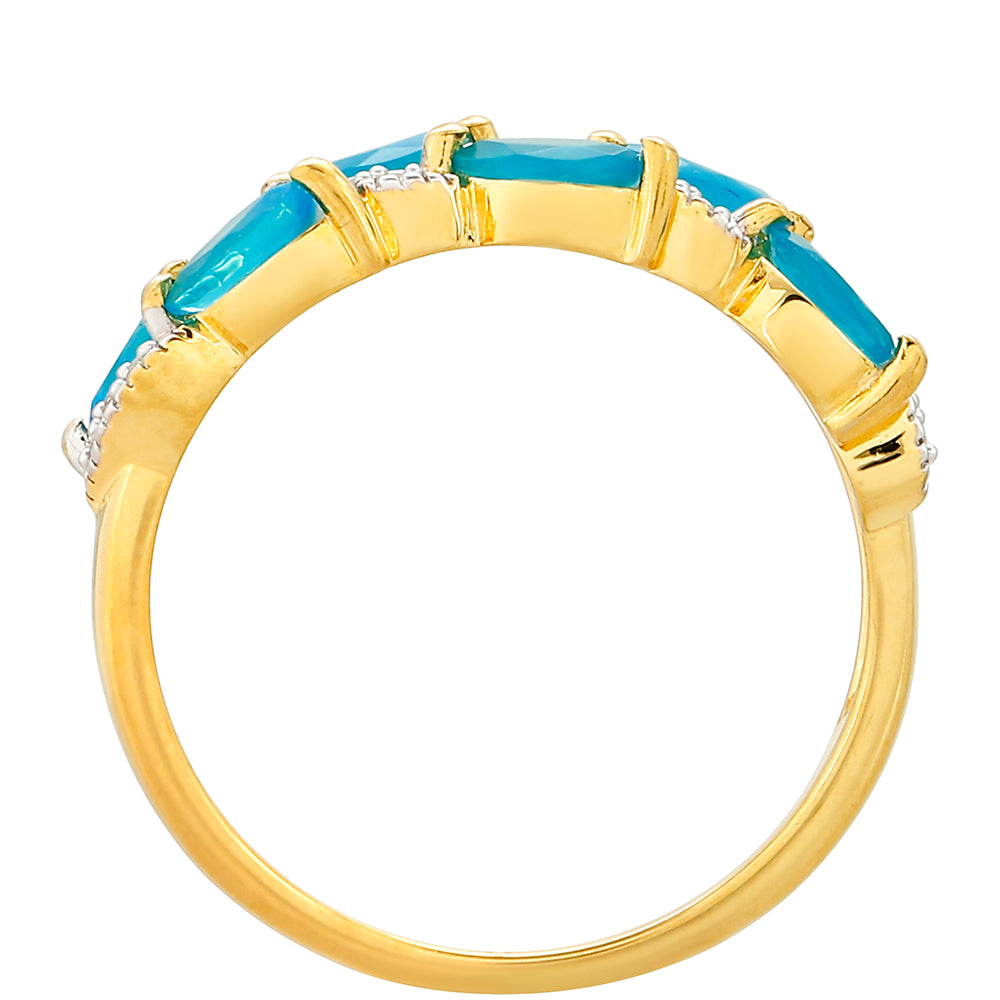 Pozlacený Stříbrný Prsten s etiopským Paraiba modrým opálem a Bílým Topazem