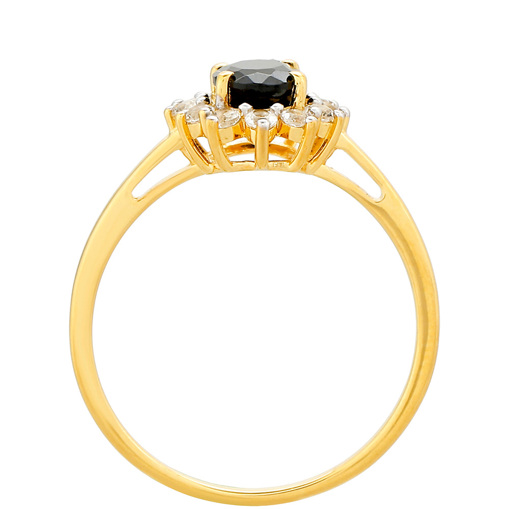 Pozlacený Stříbrný Prsten s Černým Turmalínem a Bílým Topazem