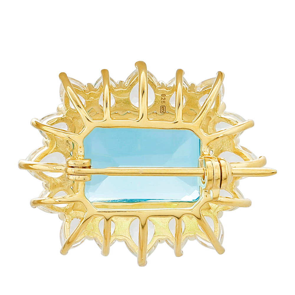 Pozlacený Stříbrný Brož s Paraiba Křemenem a Bílým Topazem