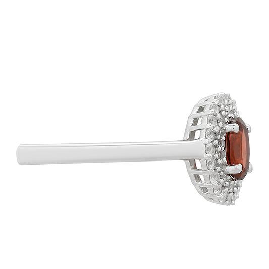 Stříbro 925/1000 - Prsten s Granátem a Bílým Topazem - Karátové číslo: 0.8. přibližná hmotnost: 2.21 gramů