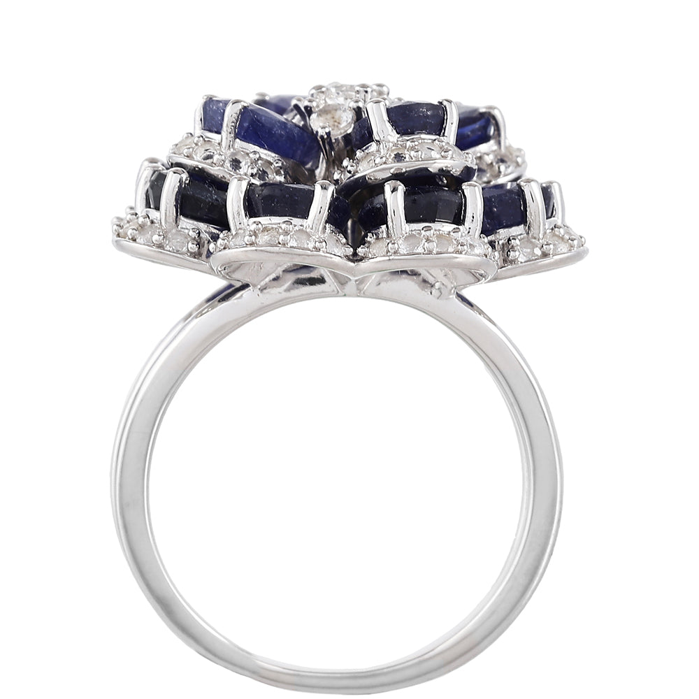 Stříbrný Prsten s Thajským Safírem a Bílým Topazem