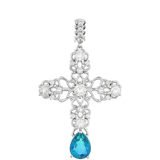 Stříbro 925/1000 - Přívěsek s Pavím Křemenem a Bílým Topazem - Karátové číslo: 3.46. přibližná hmotnost: 4.12 gramů