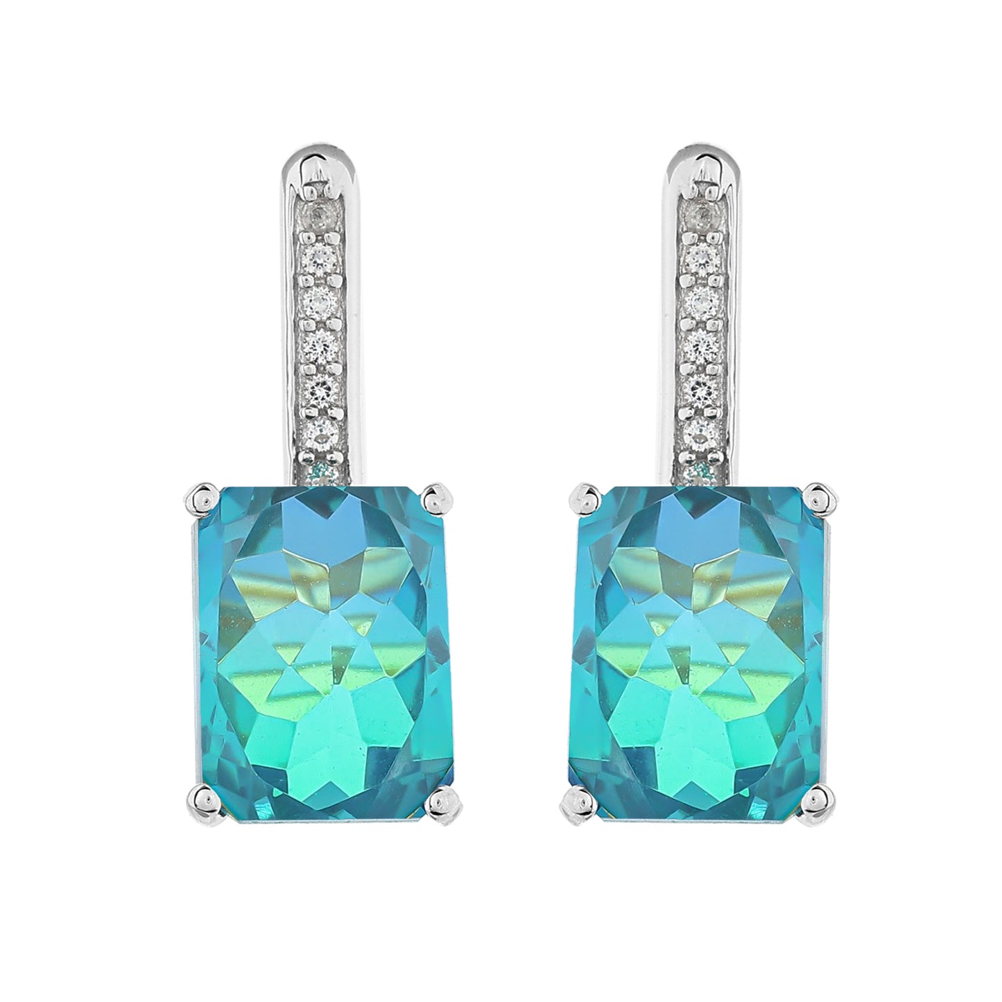 Stříbro 925/1000 - Náušnice s Pavím Křemenem a Bílým Topazem - Karátové číslo: 5.28. přibližná hmotnost: 4.51 gramů