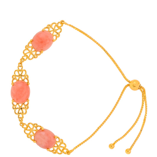 Pozlacené Stříbro 925/1000 - Náramek s Růžovým Opálem - Karátové číslo: 12.13. přibližná hmotnost: 8.3 gramů