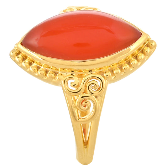 Pozlacené Stříbro 925/1000 - Prsten s Karneolem - Karátové číslo: 4.38. přibližná hmotnost: 4.42 gramů