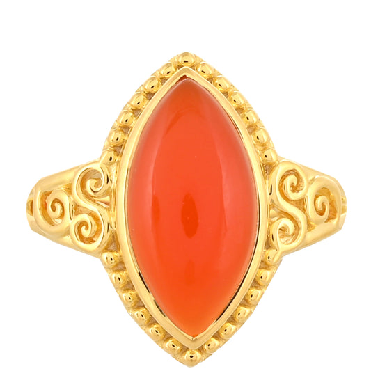 Pozlacené Stříbro 925/1000 - Prsten s Karneolem - Karátové číslo: 4.38. přibližná hmotnost: 4.42 gramů