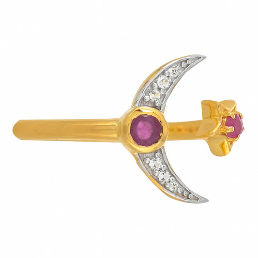 Pozlacené Stříbro 925/1000 - Prsten s Madagaskarským Rubínem - Karátové číslo: 0.29. přibližná hmotnost: 1.99 gramů