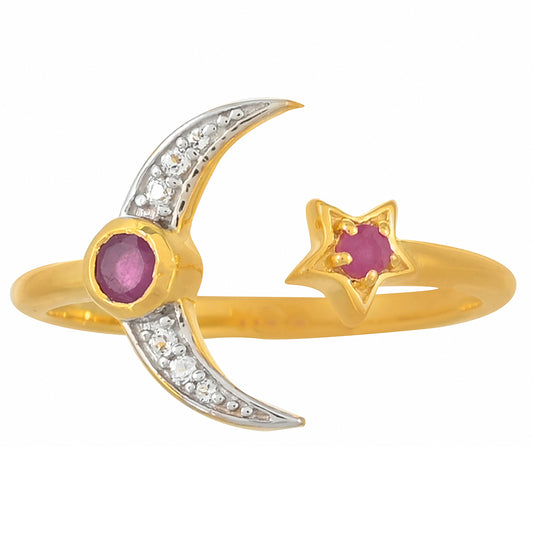 Pozlacené Stříbro 925/1000 - Prsten s Madagaskarským Rubínem - Karátové číslo: 0.29. přibližná hmotnost: 1.99 gramů