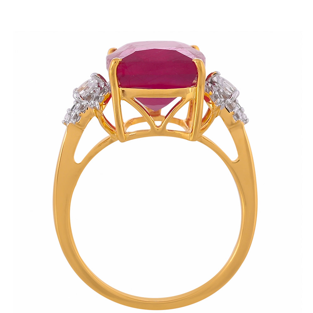 Pozlacené Stříbro 925/1000 - Prsten s Madagaskarským Rubínem a Bílým Topazem - Karátové číslo: 8.75. přibližná hmotnost: 4.65 gramů