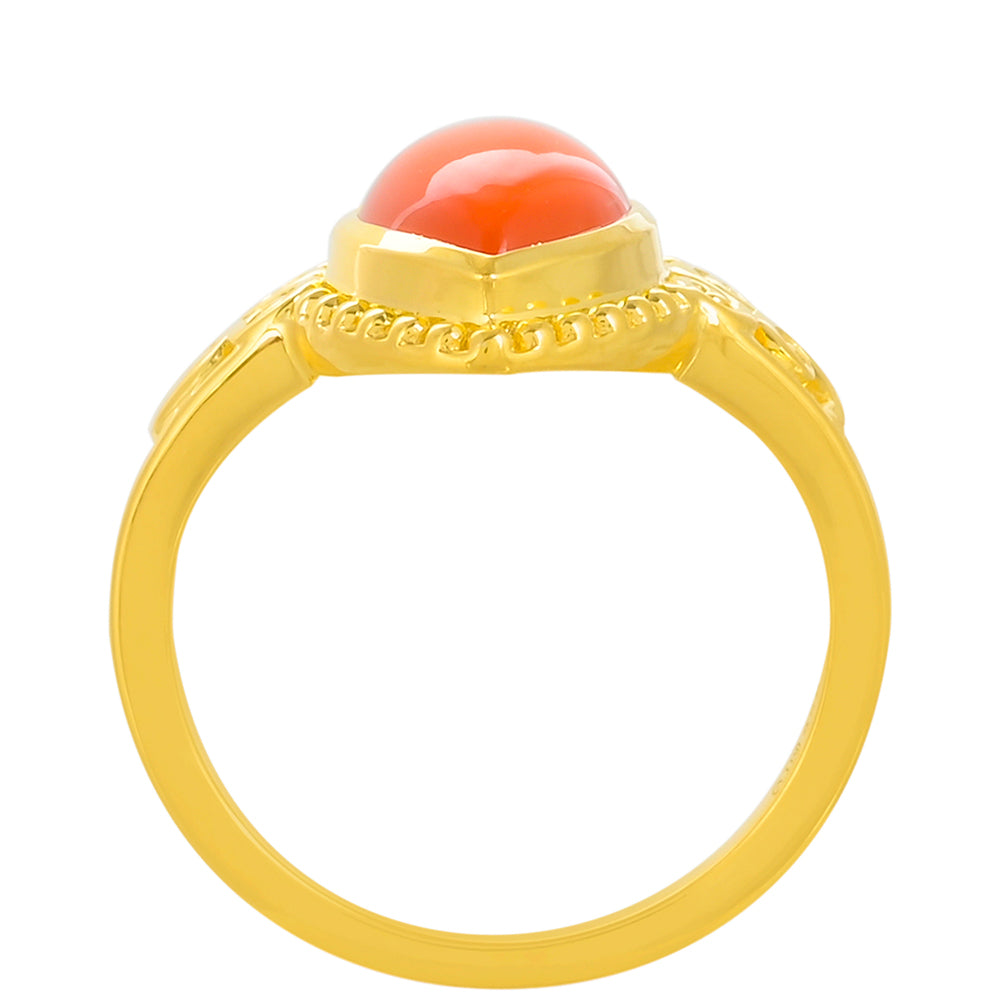 Pozlacené Stříbro 925/1000 - Prsten s Karneolem - Karátové číslo: 4.07. přibližná hmotnost: 4.14 gramů