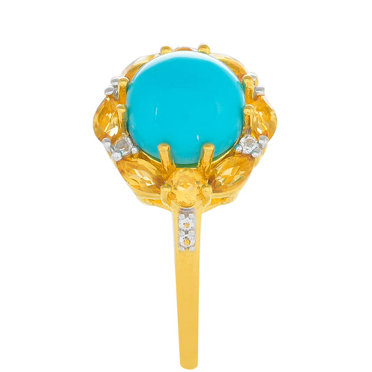 Pozlacené Stříbro 925/1000 - Prsten s Tyrkysem Sleeping Beauty a Citrínem - Karátové číslo: 2.43. přibližná hmotnost: 2.6 gramů