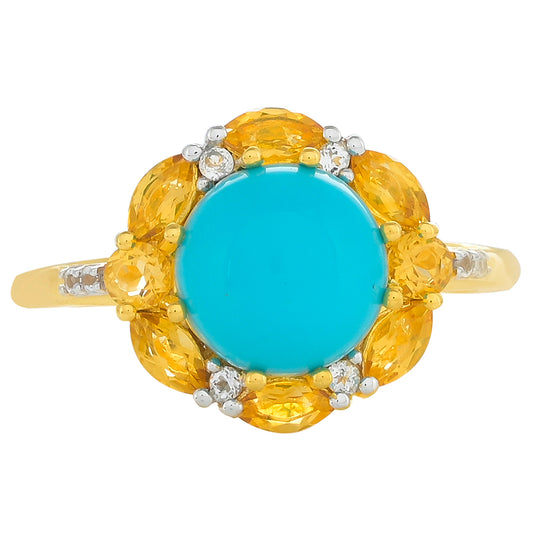 Pozlacené Stříbro 925/1000 - Prsten s Tyrkysem Sleeping Beauty a Citrínem - Karátové číslo: 2.43. přibližná hmotnost: 2.6 gramů