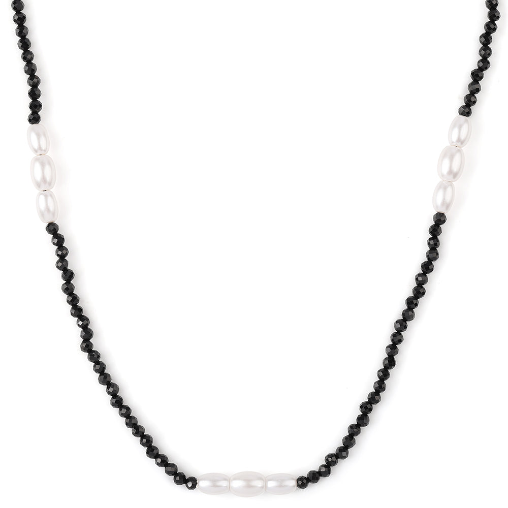 Pozlacené Stříbro 925/1000 - Náhrdelník s Černým spinelem a Bílou Sladkovodní Perlou - Karátové číslo: 39.5. přibližná hmotnost: 8.83 gramů
