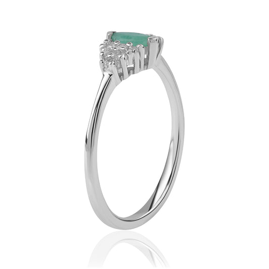 Stříbro 925/1000 - Prsten s Brazilským Smaragdem a Bílým Topazem - Karátové číslo: 0.65. přibližná hmotnost: 1.89 gramů