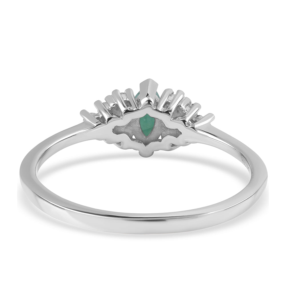 Stříbro 925/1000 - Prsten s Brazilským Smaragdem a Bílým Topazem - Karátové číslo: 0.65. přibližná hmotnost: 1.89 gramů