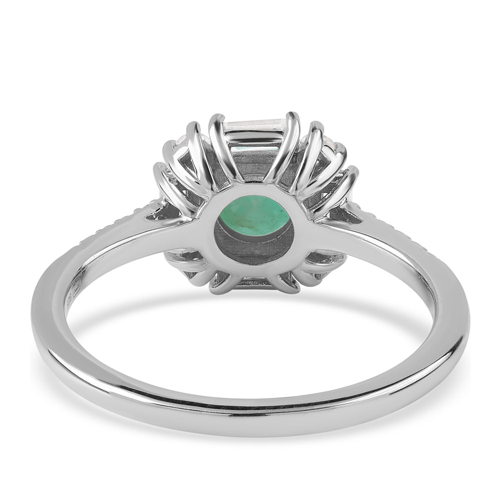 Stříbro 925/1000 - Prsten s Brazilským Smaragdem a Bílým Topazem - Karátové číslo: 1.78. přibližná hmotnost: 2.89 gramů