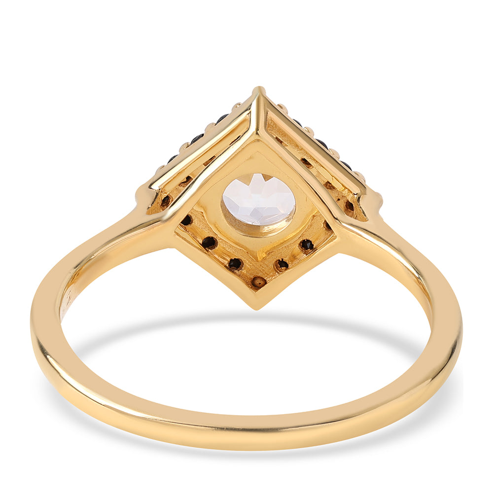 Pozlacené Sterlingové Stříbro 925 / 1000 - Prsten s Černým spinelem a Bílým Topazem