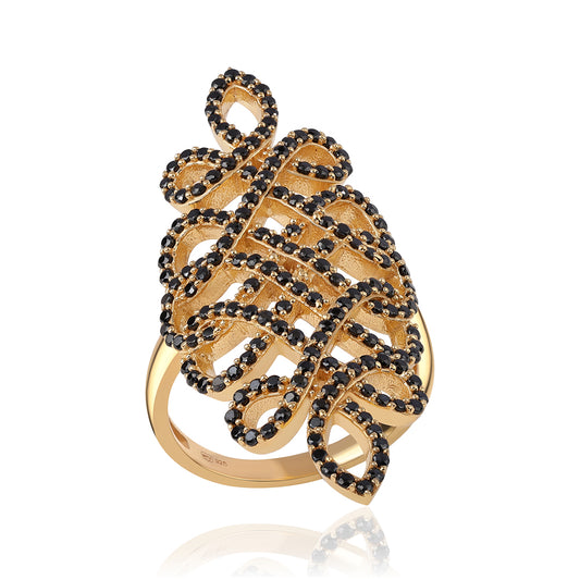 Pozlacené Stříbro 925/1000 - Prsten s Černým spinelem - Karátové číslo: 1.9. přibližná hmotnost: 8.54 gramů