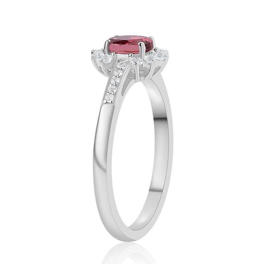 Stříbro 925/1000 - Prsten s Cruizero Rubelitem a Bílým Topazem - Karátové číslo: 0.59. přibližná hmotnost: 2.61 gramů