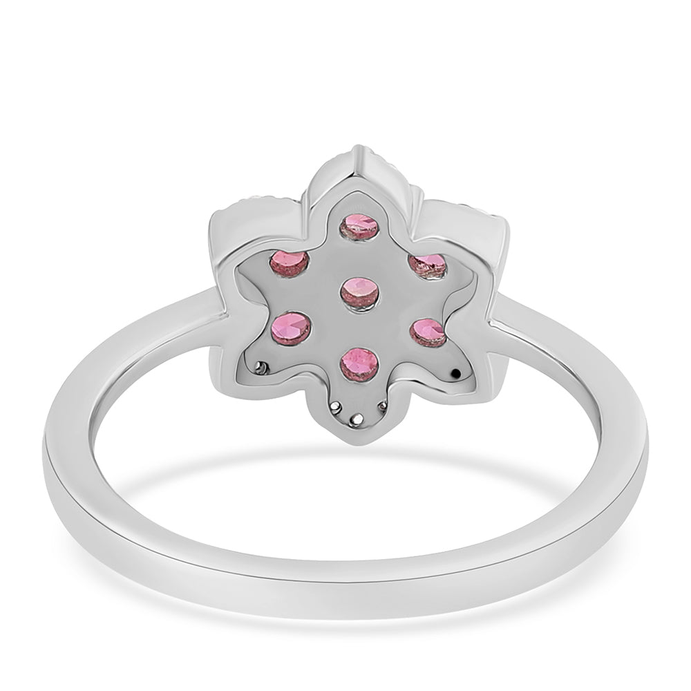 Stříbro 925/1000 - Prsten s Cruizero Rubelitem a Bílým Topazem - Karátové číslo: 1.34. přibližná hmotnost: 3.2 gramů