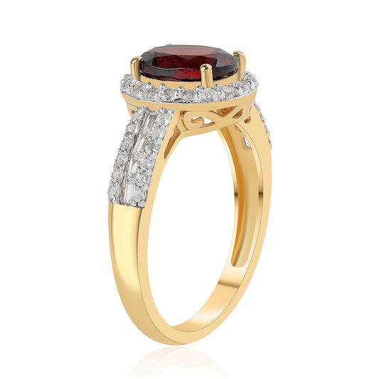 Pozlacené Stříbro 925/1000 - Prsten s Bartonským Granátem a Bílým Topazem - Karátové číslo: 3.1. přibližná hmotnost: 3.84 gramů