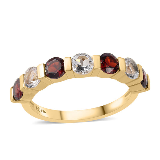 Pozlacené Sterlingové Stříbro 925 / 1000 - Prsten s Bartonským Granátem a Bílým Topazem