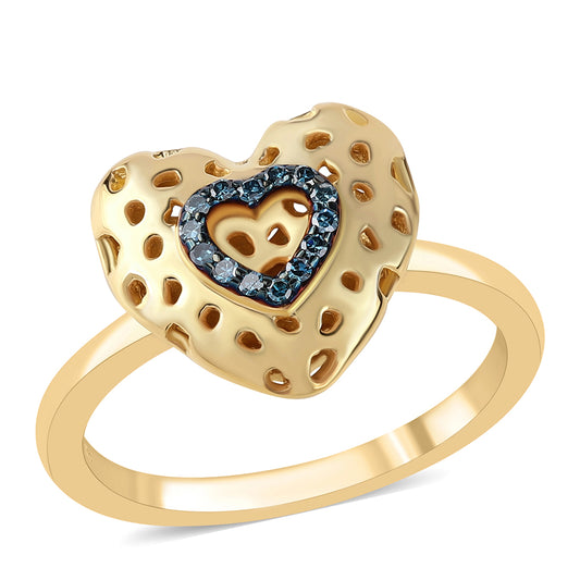 Pozlacený 925 / 1000 Sterlingové Stříbro Prsten s Modrým Diamantem