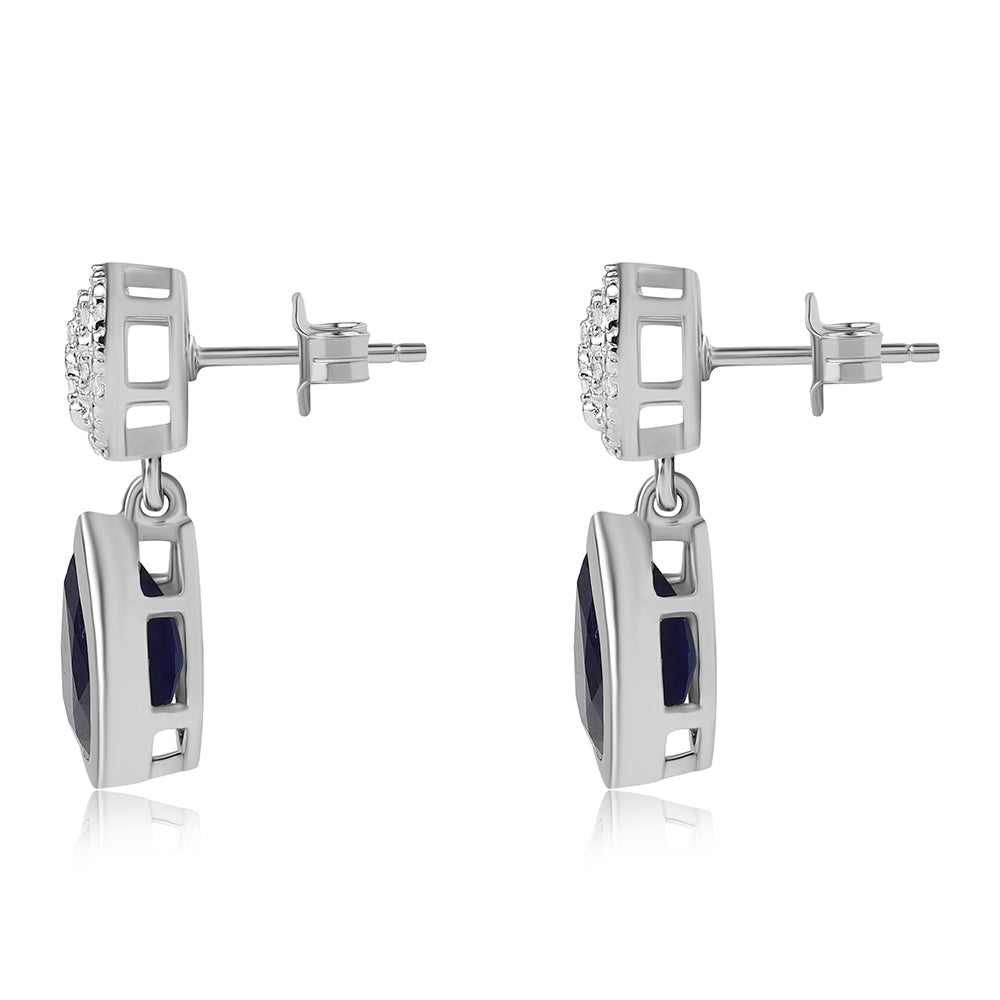 925 / 1000 Sterlingové Stříbro Náušnice s Australským Modrým Safírem a Bílým Topazem