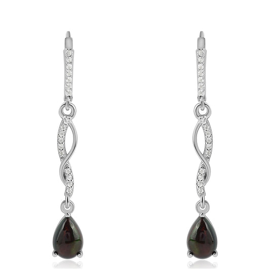 Stříbro 925/1000 - Náušnice s Půlnočně Černým Etiopským Opálem z Lega Dembi a Bílým Topazem - Karátové číslo: 1.8. přibližná hmotnost: 3.46 gramů